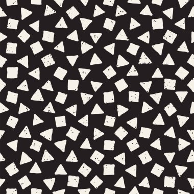 El çekilmiş siyah beyaz mürekkep soyut seamless modeli. Vektör şık grunge doku. Tek renkli şekiller boya fırça satırları dağınık