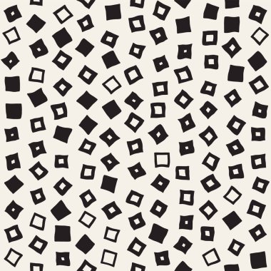 El çekilmiş siyah beyaz mürekkep soyut seamless modeli. Vektör şık grunge doku. Tek renkli şekiller boya fırça satırları dağınık