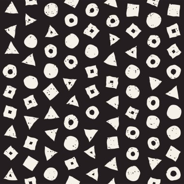 El çekilmiş siyah beyaz mürekkep soyut seamless modeli. Vektör şık grunge doku. Tek renkli şekiller boya fırça satırları dağınık