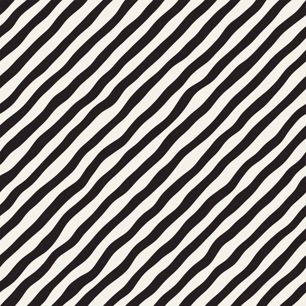手でシームレスなパターンは、波を描かれています。波状のブラシ ストロークと抽象的な背景は。黒と白のフリーハンド線テクスチャ. — ストックベクタ