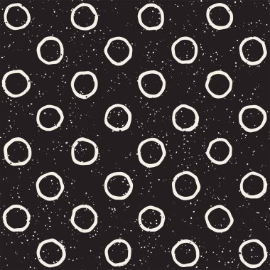 El çekilmiş siyah beyaz mürekkep soyut seamless modeli. Vektör şık doku. Tek renkli geometrik shappes boya fırça satırları