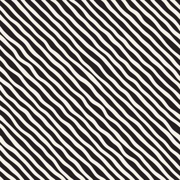 手でシームレスなパターンは、波を描かれています。波状のブラシ ストロークと抽象的な背景は。黒と白のフリーハンド線テクスチャ. — ストックベクタ
