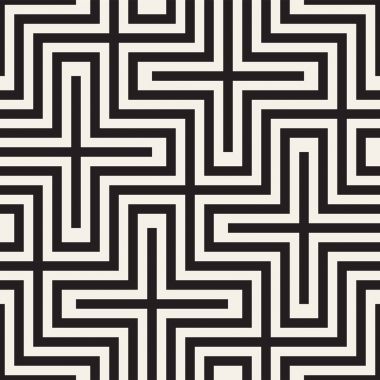 Vektör sorunsuz siyah ve beyaz çizgiler desen arka plan. Süsleme fayans geometrik şekiller çapraz.