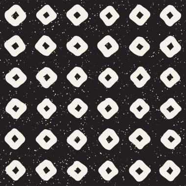 El çekilmiş siyah beyaz mürekkep soyut seamless modeli. Vektör şık doku. Tek renkli geometrik shappes boya fırça satırları