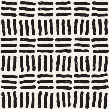 El çekilmiş siyah beyaz mürekkep soyut seamless modeli. Vektör şık doku. Tek renkli geometrik shappes boya fırça satırları