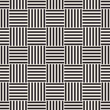 Vektör kesintisiz geometrik desen çapraz tarama. Grafik veya arka plan geçti. Damalı motif. Crosshatched hatlarının kesintisiz siyah beyaz doku. Kafes basit kumaş baskı.