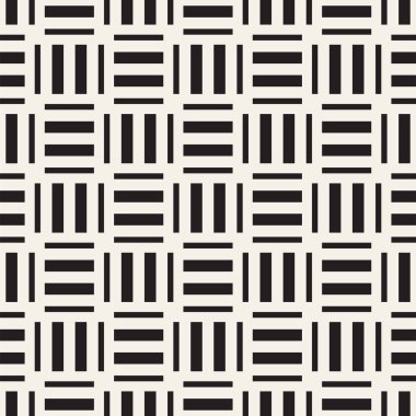 Vektör kesintisiz geometrik desen çapraz tarama. Grafik veya arka plan geçti. Damalı motif. Crosshatched hatlarının kesintisiz siyah beyaz doku. Kafes basit kumaş baskı.
