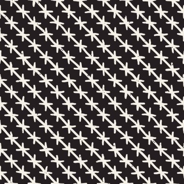 El çekilmiş siyah beyaz mürekkep soyut seamless modeli. Vektör şık doku. Tek renkli geometrik shappes boya fırça satırları