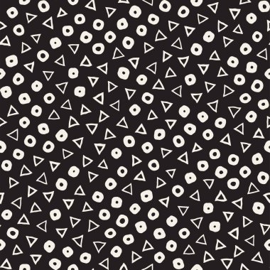 El çekilmiş siyah beyaz mürekkep soyut seamless modeli. Vektör şık grunge doku. Tek renkli şekiller boya fırça satırları dağınık