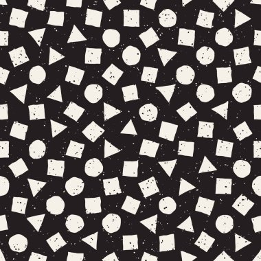 El çekilmiş siyah beyaz mürekkep soyut seamless modeli. Vektör şık grunge doku. Tek renkli şekiller boya fırça satırları dağınık