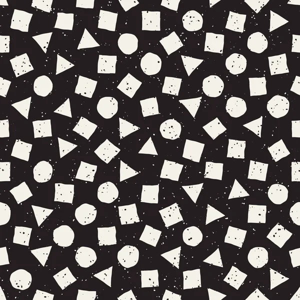 El çekilmiş siyah beyaz mürekkep soyut seamless modeli. Vektör şık grunge doku. Tek renkli şekiller boya fırça satırları dağınık