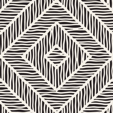 Vektör sorunsuz elle çizilmiş desen. Zigzag ve şerit kaba hatları. Aşiret tasarım arka plan. Etnik doodle doku.