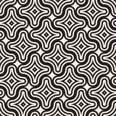 Vektör sorunsuz siyah ve beyaz çizgiler desen arka plan. Süsleme fayans geometrik şekiller çapraz.