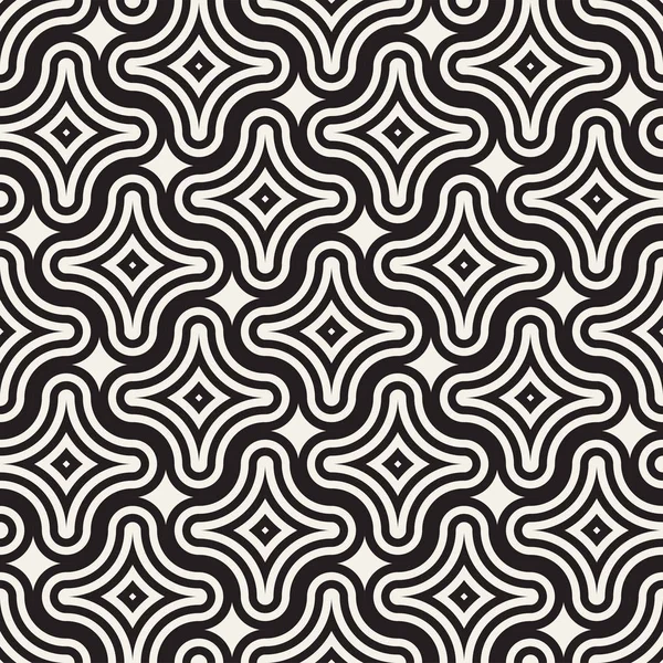 Vektor nahtlose schwarze und weiße Linien Muster abstrakten Hintergrund. Kreuz Formen geometrische Fliesen Ornament. — Stockvektor