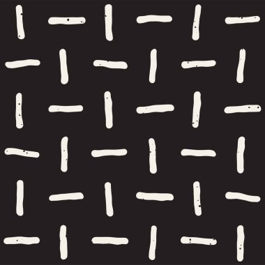 El çekilmiş siyah beyaz mürekkep soyut seamless modeli. Vektör doku. Tek renkli geometrik shappes boya fırça satırları