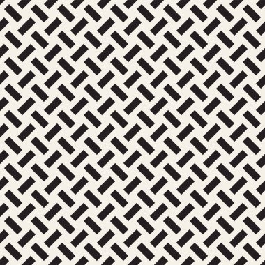 Vektör kesintisiz geometrik desen çapraz tarama. Grafik veya arka plan geçti. Damalı motif. Crosshatched hatlarının kesintisiz siyah beyaz doku. Kafes basit kumaş baskı.
