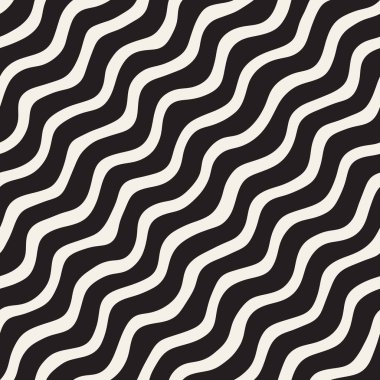 El ile Seamless Modeli dalgalar çizilmiş. Arka plan dalgalı fırça darbeleriyle. Siyah ve beyaz serbest doku hatları.