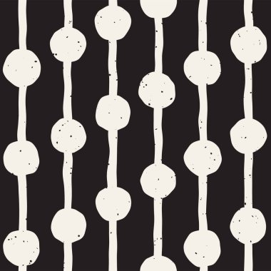 El çekilmiş siyah beyaz mürekkep soyut seamless modeli. Vektör doku. Tek renkli geometrik şekiller boya fırça satırları