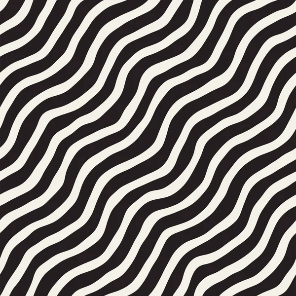 Nahtloses Muster mit handgezeichneten Wellen. abstrakter Hintergrund mit welligen Pinselstrichen. Schwarz-weiße Freihandlinien Textur. — Stockvektor