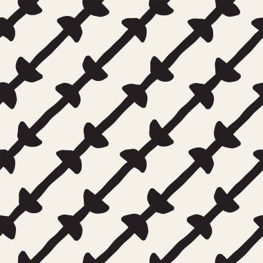 El çekilmiş siyah beyaz mürekkep soyut seamless modeli. Vektör doku. Tek renkli geometrik shappes boya fırça satırları