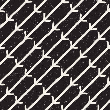 El çekilmiş siyah beyaz mürekkep soyut seamless modeli. Vektör doku. Tek renkli geometrik shappes boya fırça satırları