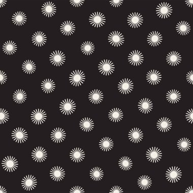 Vektör sorunsuz sunburst şekiller serbest desen. Arka plan yuvarlak fırça darbeleriyle. Elle çizilmiş doku