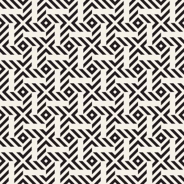 Vektör kesintisiz geometrik desen çapraz tarama. Grafik veya arka plan geçti. Damalı motif. Crosshatched hatlarının kesintisiz siyah beyaz doku. Kafes basit kumaş baskı.