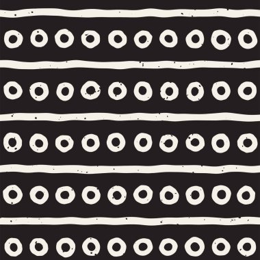 El çekilmiş siyah beyaz mürekkep soyut seamless modeli. Vektör doku. Tek renkli geometrik şekiller boya fırça satırları