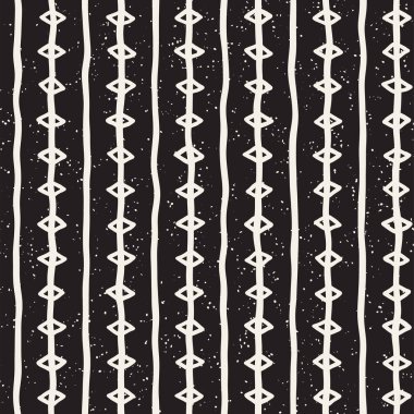 El çekilmiş siyah beyaz mürekkep soyut seamless modeli. Vektör doku. Tek renkli geometrik şekiller boya fırça satırları