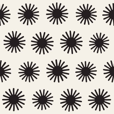 Vektör sorunsuz sunburst şekiller serbest desen. Arka plan yuvarlak fırça darbeleriyle. Elle çizilmiş doku