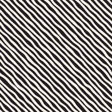 El ile Seamless Modeli dalgalar çizilmiş. Arka plan dalgalı fırça darbeleriyle. Siyah ve beyaz serbest doku hatları.