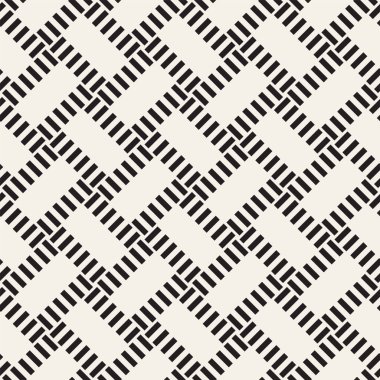 Vektör kesintisiz geometrik desen çapraz tarama. Grafik veya arka plan geçti. Damalı motif. Crosshatched hatlarının kesintisiz siyah beyaz doku. Kafes basit kumaş baskı.
