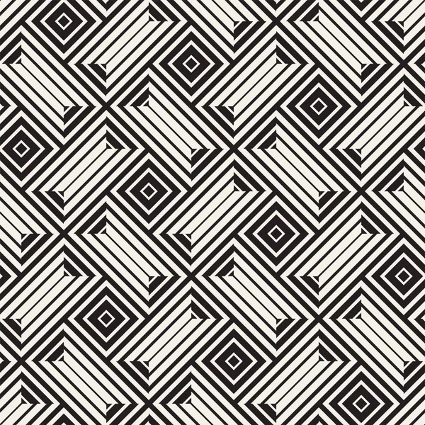 Vector sömlös svarta och vita linjer mönster abstrakt bakgrund. Korsa former geometriska plattsättning prydnad. — Stock vektor