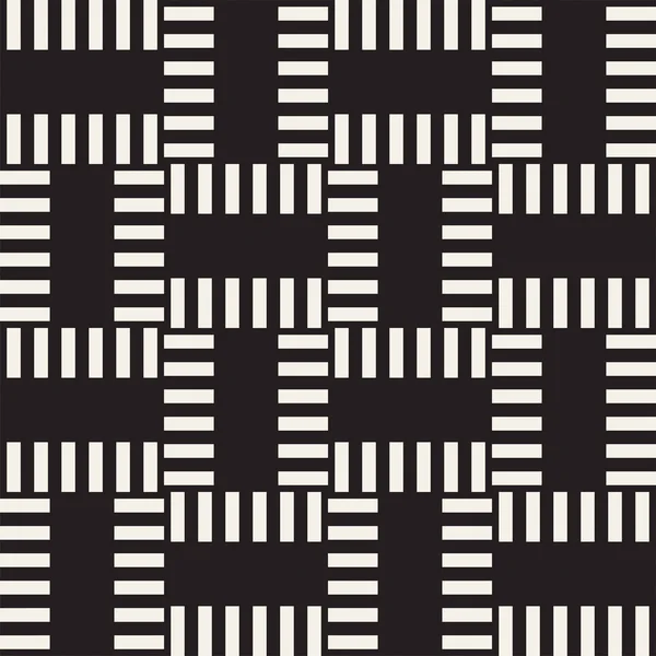 Crosshatch vector seamless geometric pattern. Crossed graphic rectangles background. Checkered motif. Seamless black and white texture of crosshatched lines. Trellis simple fabric print. — Stock Vector