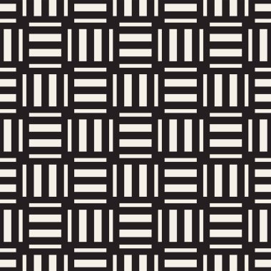 Vektör kesintisiz geometrik desen çapraz tarama. Grafik veya arka plan geçti. Damalı motif. Crosshatched hatlarının kesintisiz siyah beyaz doku. Kafes basit kumaş baskı.