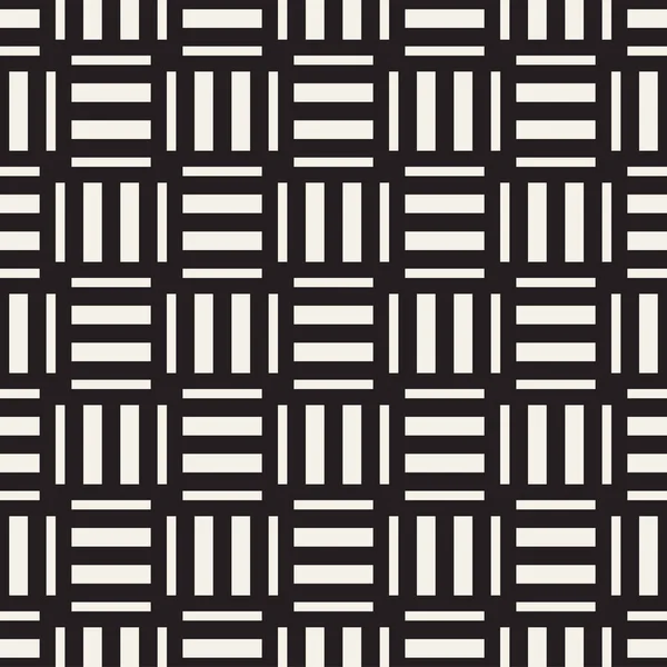 Crosshatch vector seamless geometric pattern. Crossed graphic rectangles background. Checkered motif. Seamless black and white texture of crosshatched lines. Trellis simple fabric print. — Stock Vector