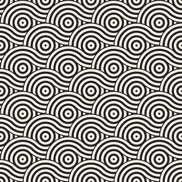 Patrón geométrico sin costura vectorial compuesto por círculos y líneas. Moderna y elegante textura de rayas redondeadas. Repetir antecedentes abstractos — Archivo Imágenes Vectoriales