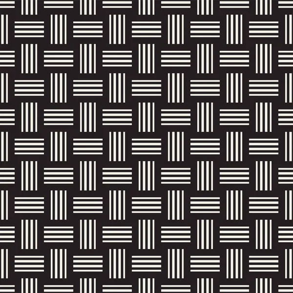 Crosshatch-Vektor nahtlose geometrische Muster. gekreuzte grafische Rechtecke Hintergrund. kariertes Motiv. nahtlose Schwarz-Weiß-Textur aus kreuzförmigen Linien. Spalier einfacher Stoffdruck. — Stockvektor