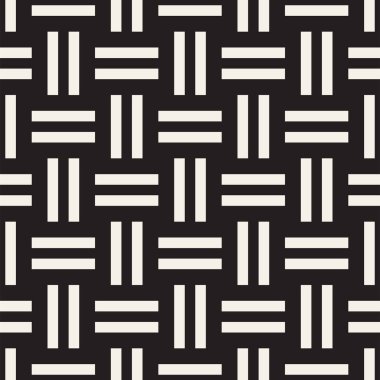 Vektör kesintisiz geometrik desen çapraz tarama. Grafik veya arka plan geçti. Damalı motif. Crosshatched hatlarının kesintisiz siyah beyaz doku. Kafes basit kumaş baskı.