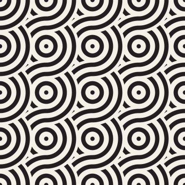 Vektör kesintisiz geometrik desen çizgiler ile daireler oluşur. Modern şık yuvarlanmış çizgiler doku. Yinelenen arka plan