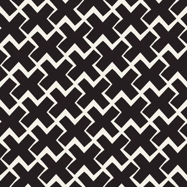 Vektor nahtlose schwarze und weiße Linien Muster abstrakten Hintergrund. Kreuz Formen geometrische Fliesen Ornament. — Stockvektor