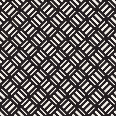 Vektör kesintisiz geometrik desen çapraz tarama. Grafik veya arka plan geçti. Damalı motif. Crosshatched hatlarının kesintisiz siyah beyaz doku. Kafes basit kumaş baskı.