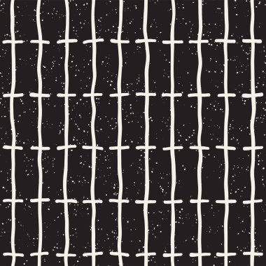 El ile Seamless Modeli hatları çizilmiş. Arka plan serbest fırça darbeleriyle. Siyah ve beyaz doku. Kağıt ambalaj için süsleme.
