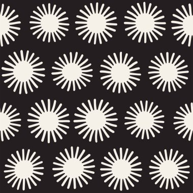 Vektör sorunsuz sunburst şekiller serbest desen. Arka plan yuvarlak fırça darbeleriyle. Elle çizilmiş doku