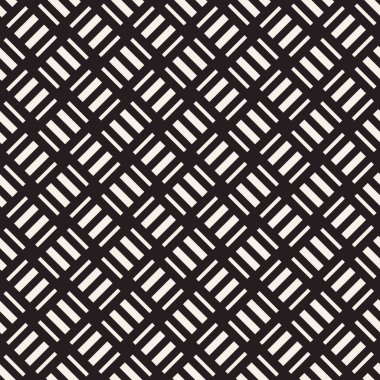 Vektör kesintisiz geometrik desen çapraz tarama. Grafik veya arka plan geçti. Damalı motif. Crosshatched hatlarının kesintisiz siyah beyaz doku. Kafes basit kumaş baskı.