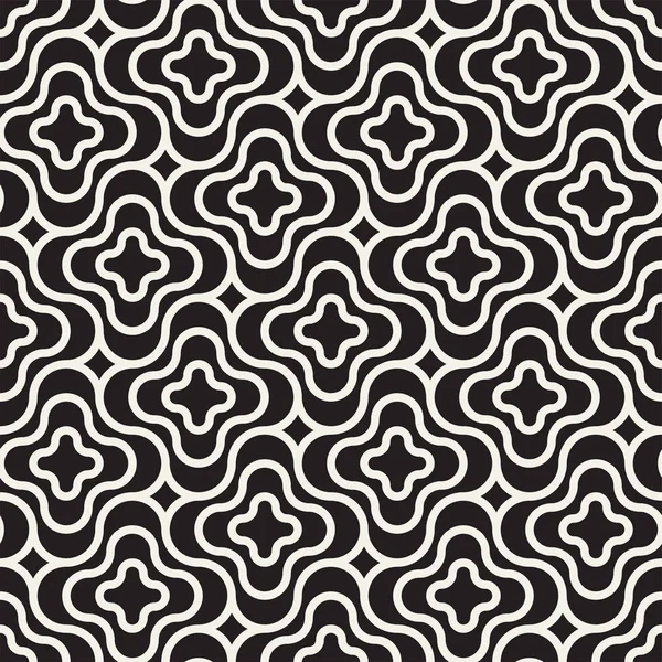 Vector naadloze zwart-wit lijnen patroon abstracte achtergrond. Kruis vormen geometrische plavuizen Ornament. — Stockvector