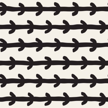 El çekilmiş siyah beyaz mürekkep soyut seamless modeli. Vektör şık doku. Tek renkli geometrik shappes boya fırça satırları