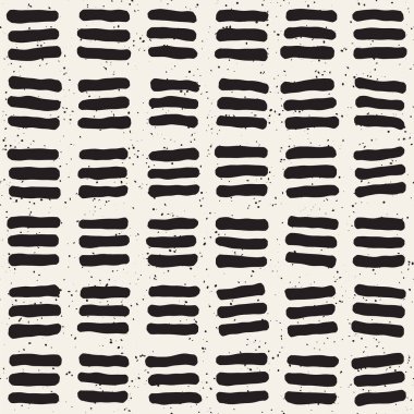 El çekilmiş siyah beyaz mürekkep soyut seamless modeli. Vektör şık doku. Tek renkli geometrik shappes boya fırça satırları