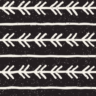 El çekilmiş siyah beyaz mürekkep soyut seamless modeli. Vektör şık doku. Tek renkli geometrik shappes boya fırça satırları