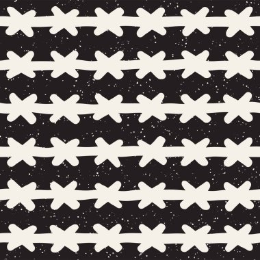 El çekilmiş siyah beyaz mürekkep soyut seamless modeli. Vektör şık doku. Tek renkli geometrik shappes boya fırça satırları